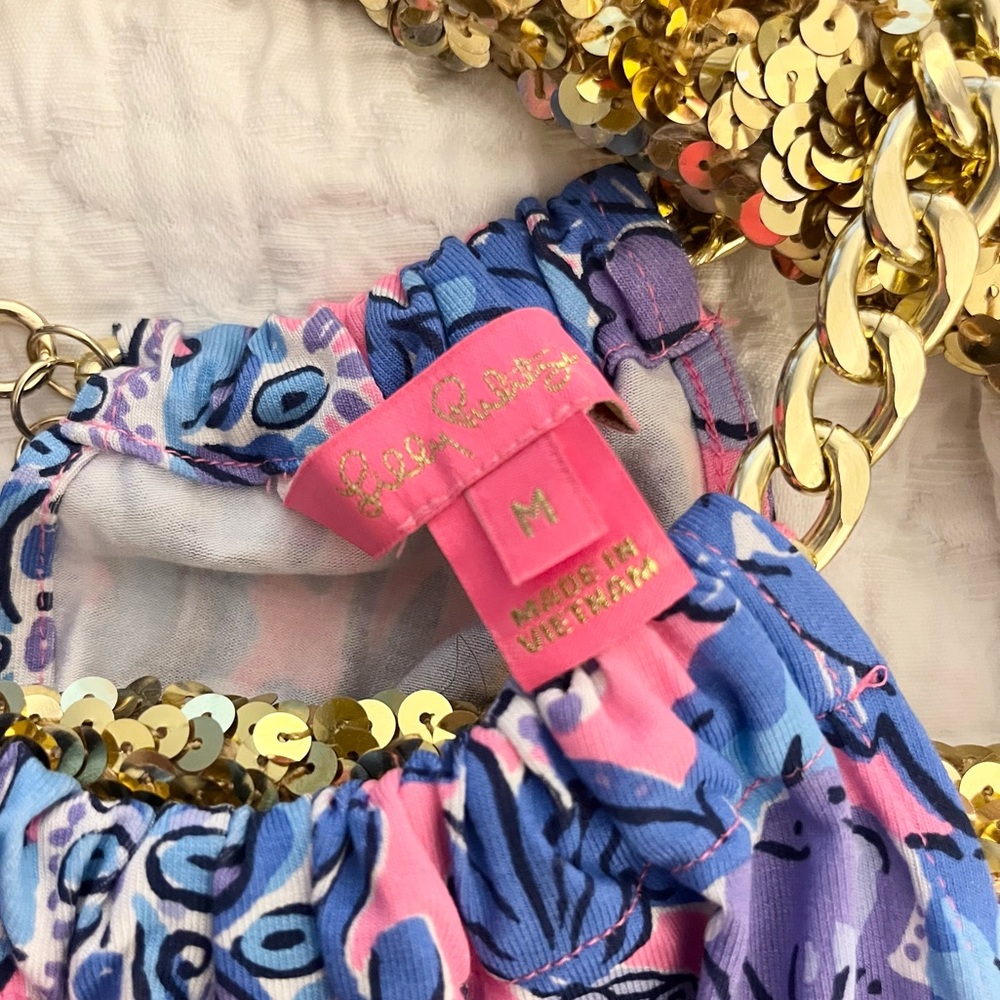 Lilly Pulitzer Bowen Halter Top Pink Palm Paradise Engineer - Picture 6 of 9